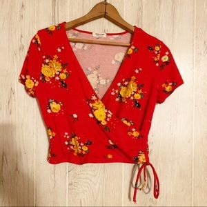 Red floral print crop top